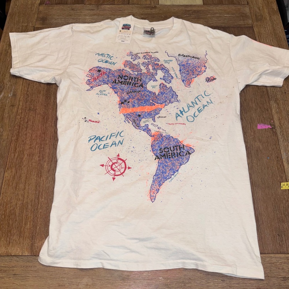 Wild Oats One World T Shirt Mens XXL White Good Map Art Neon Vintage 90s USA